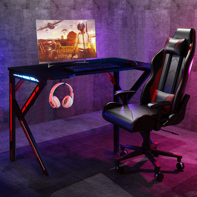 Lemroe Black Gaming Computer Desk with LED Light | Lemroe