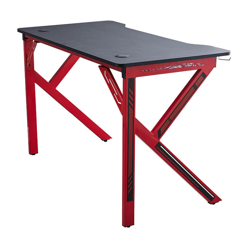 Black Gaming Computer Desk Red Legs with LED Light | Lemroe