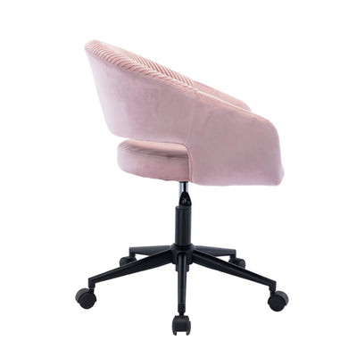 Ella Rolling Home Office Computer Desk Chair Pink Velvet Cover Steel Stand with Wheels | Lemroe