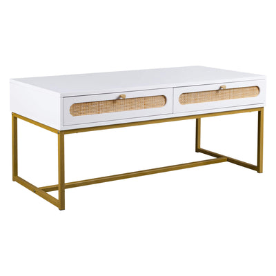 Willis Modern Rectangle White Coffee Table with 2 Storage Drawers Gold Frame | Lemroe